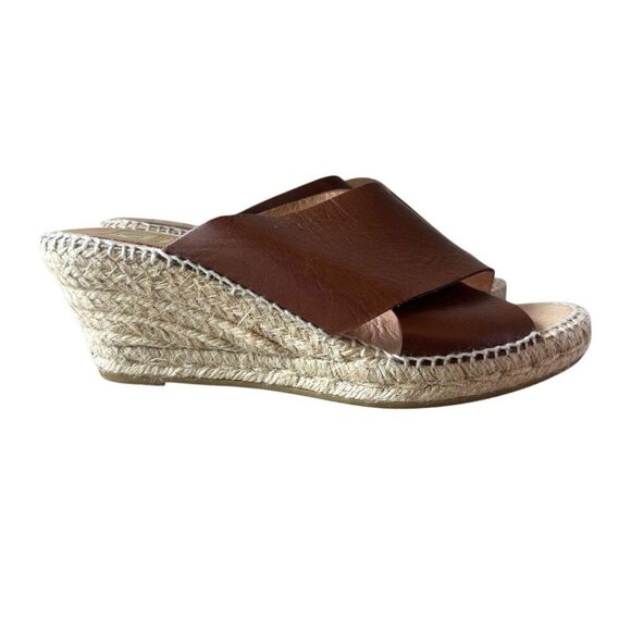 Kanna Leather Slip-on Wedge Sandals sz 41 / 10.5 Espadrille Boho Beach Vacation - Picture 2 of 7